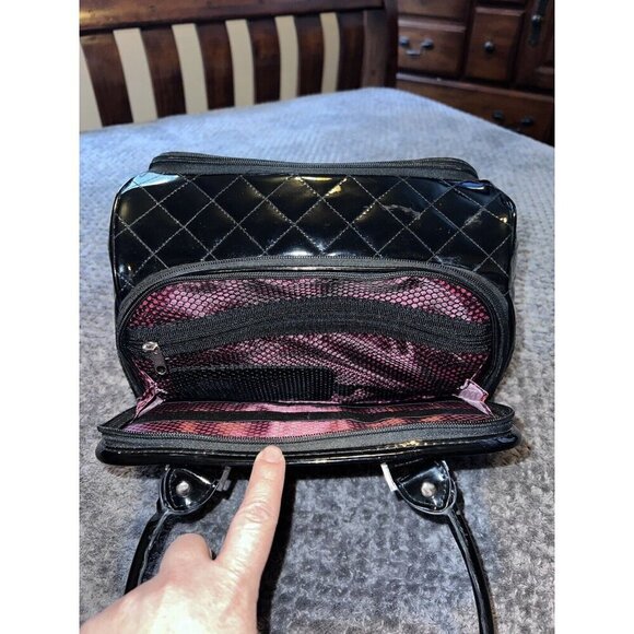 CABOODLES Black Patent Leather Carry On Makeup Bag Top Handles - Picture 13 of 16